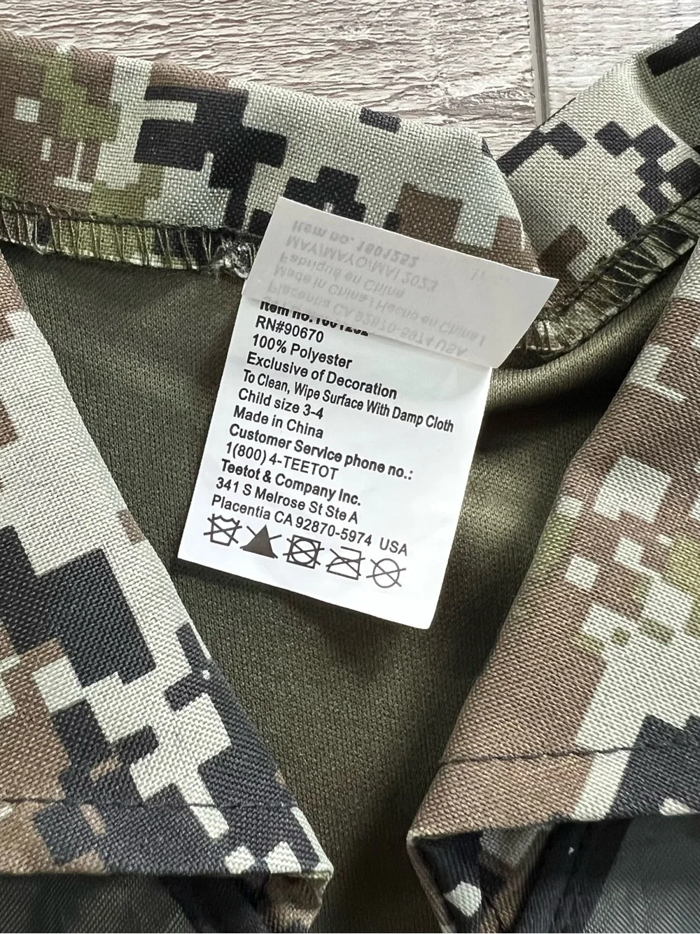 NWT Teetot & Co., Inc. Forest Camo Special Forces Costume Size 3/4